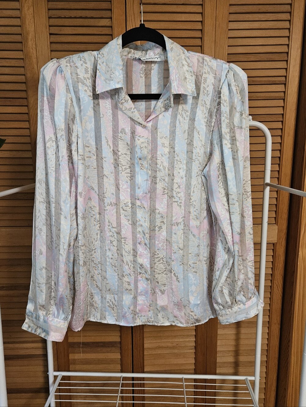 Vintage 80s 90s Floral Abstract Striped Coquette Blouse